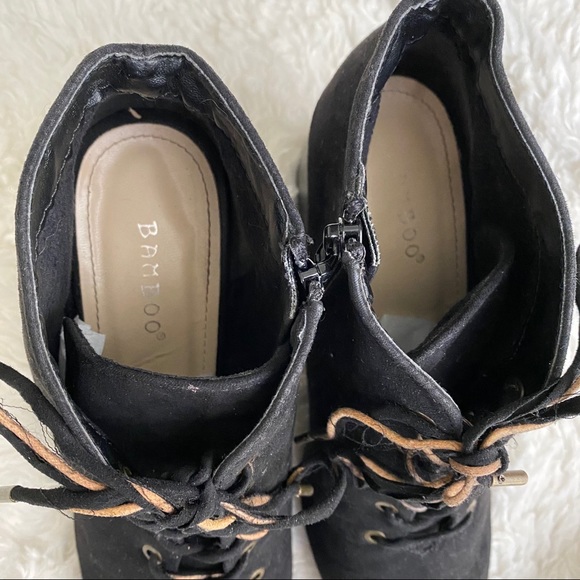 Bamboo Black Suede Lace Up Peep Toe Bootie - Picture 9 of 10